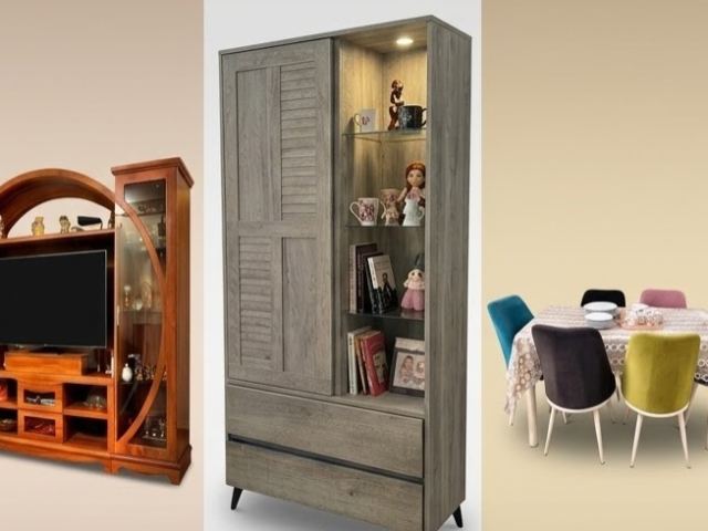 Meubles : ensemble TV, vitrine et table à manger