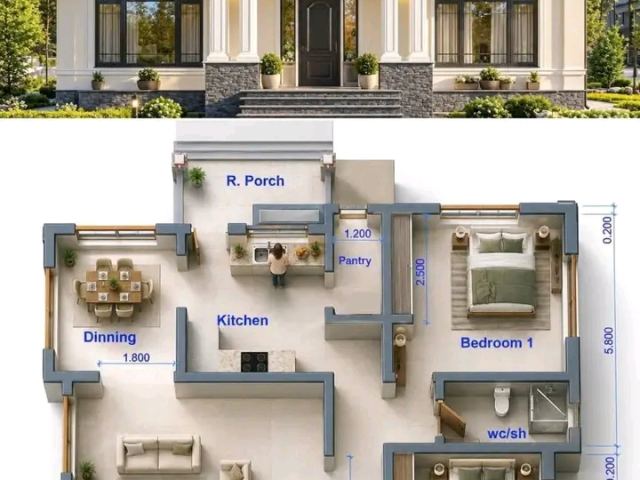 Villa plain-pied 2 chambres avec plan détaillé