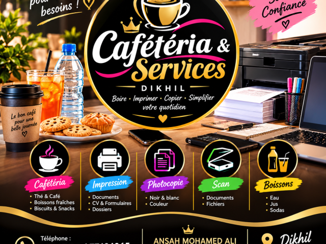 Cafétéria & services d'impression à Dikhil